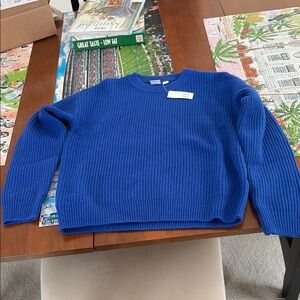 Blue Ribbed Knit Sweater